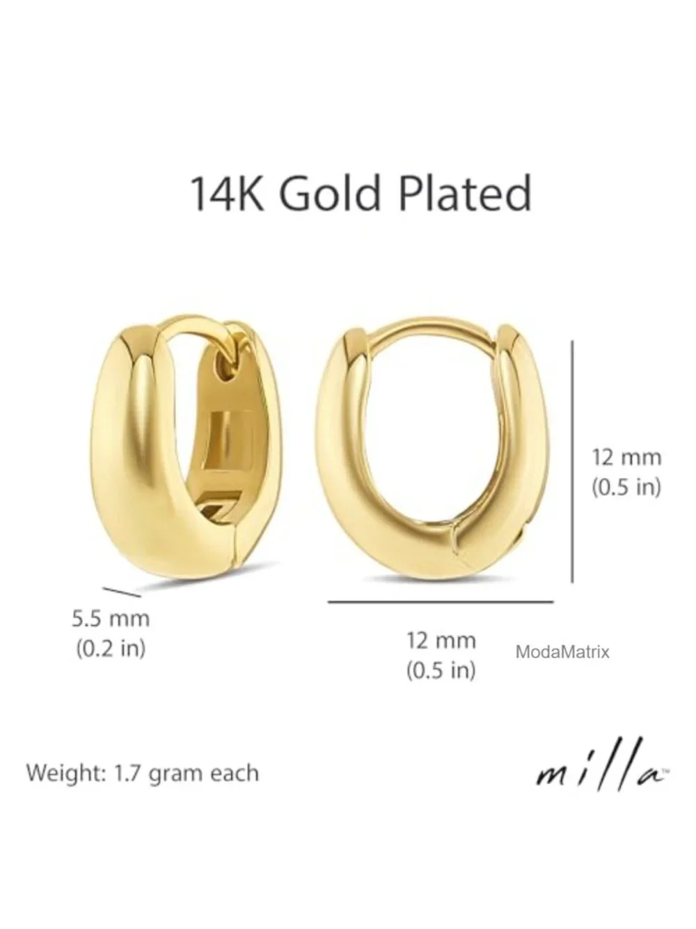 Hypoallergenic Huggie Hoop Earrings - Lightweight Gold Plated Earrings for Women